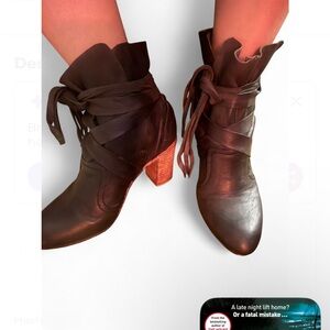 Free People Leather Wrap-Around Ankle Boots